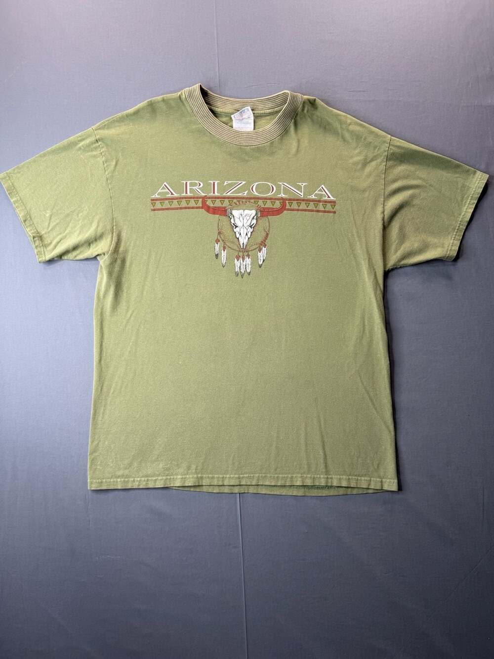 Vintage 90s Arizona Steer Skull Southwest Native Art Print T Shirt